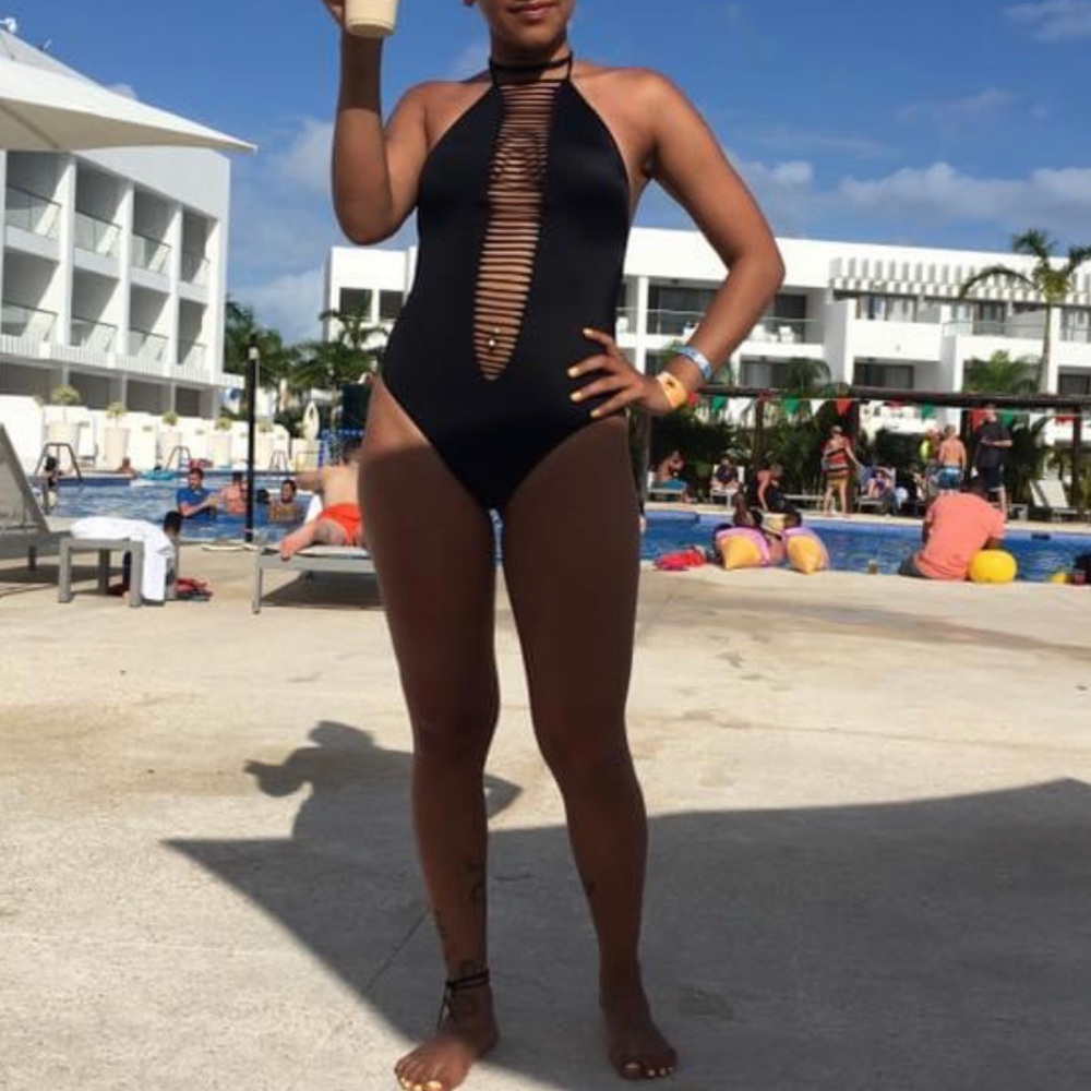 One piece black sexy swim